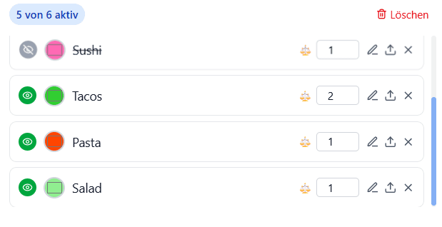 Screenshot der Aktivierung und Deaktivierung von Einträgen mit dem Augen-Symbol